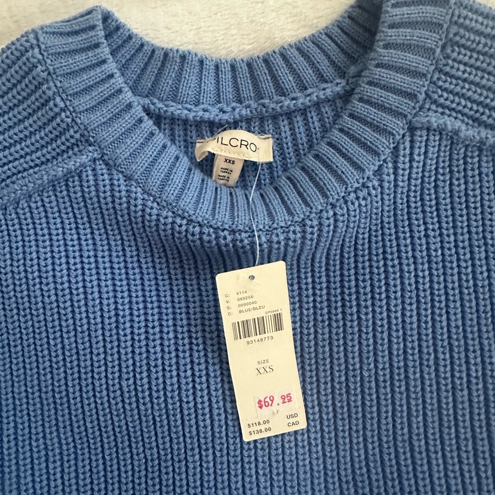 Pilcro Blue Crewneck Sweater with Ribbed Knit Anthropologie NWT